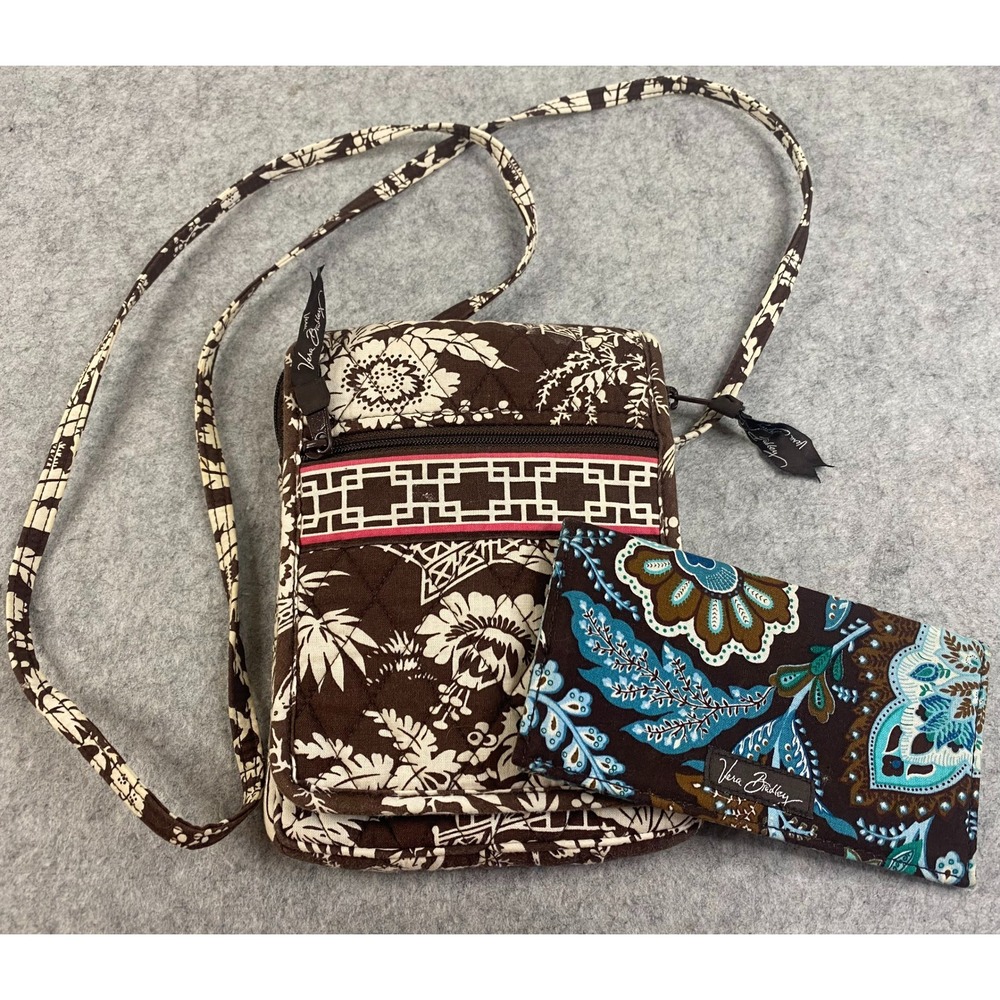 Vera Bradley Brown Floral Quilted Crossbody Bag & Paisley Billfold LOT OF 2